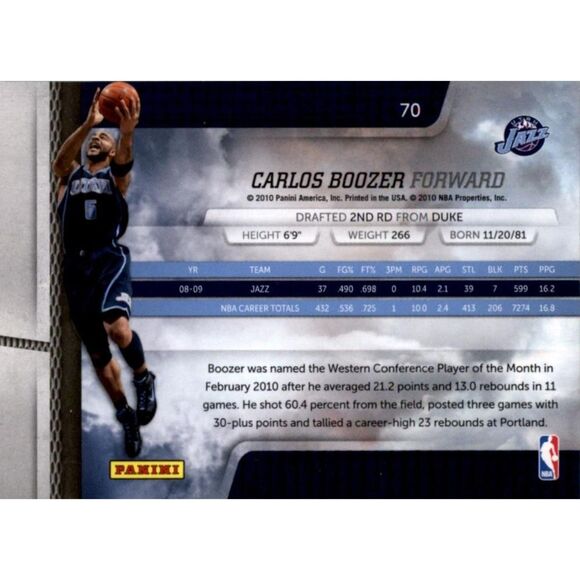 2009 Absolute Basketball Card - #70 Carlos Boozer - Picture 2 of 2